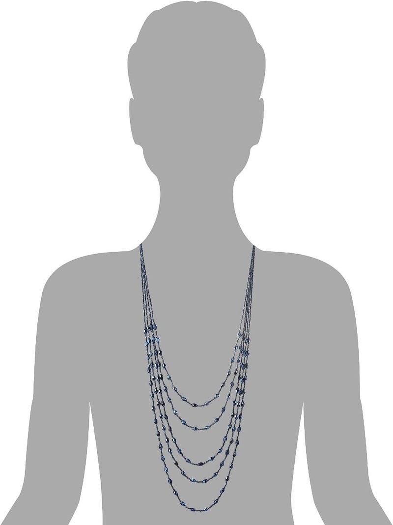 COOLSTEELANDBEYOND Oval Beads Statement Necklace Multi-Strand Long Chains with Crystal Charm Pendant - Image 2